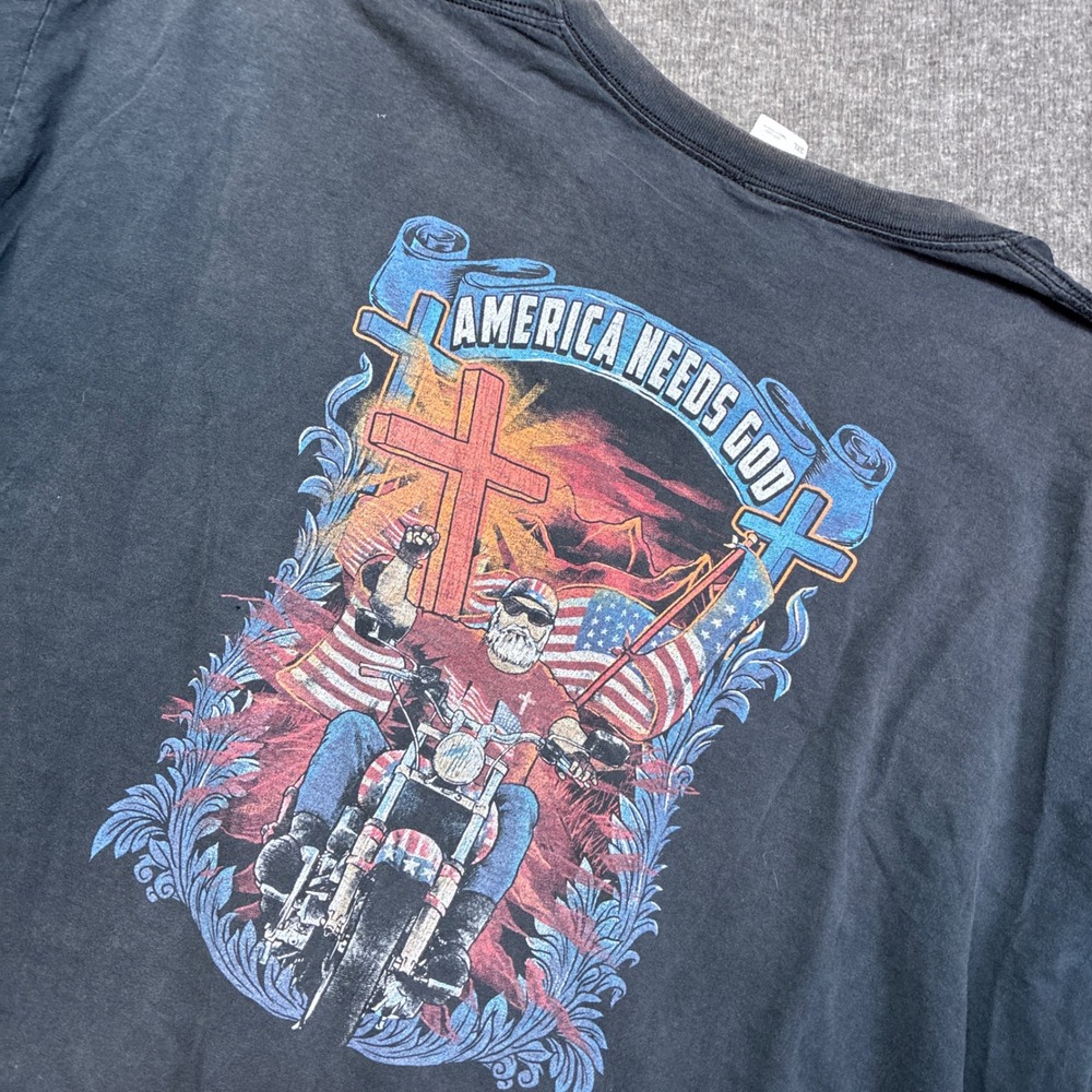 Jesus Biker Shirt Mens 3XL Black Blessed America Needs God Distressed 80s Grunge
